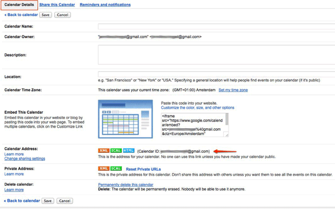 Identifiant Google Agenda