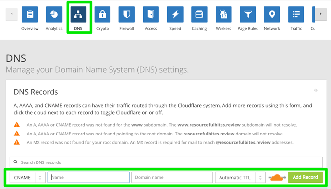 Ajouter un enregistrement sur Cloudflare